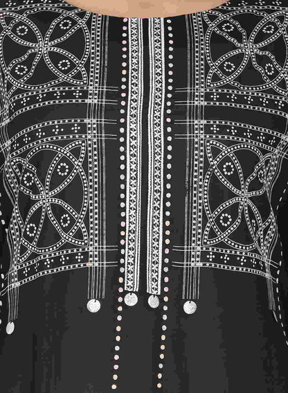 Black Round Neck Printed kurta