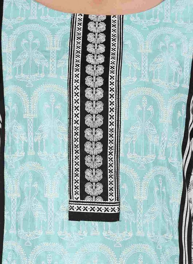 White &amp; Blue Round Neck Printed kurta - wforwoman