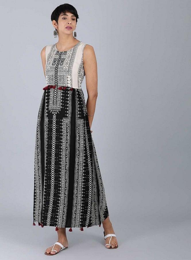 Black Round Neck Printed kurta - wforwoman