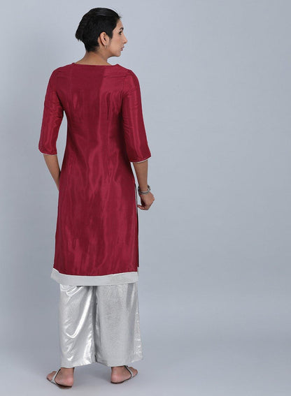 Maroon Round Neck Printed kurta - wforwoman