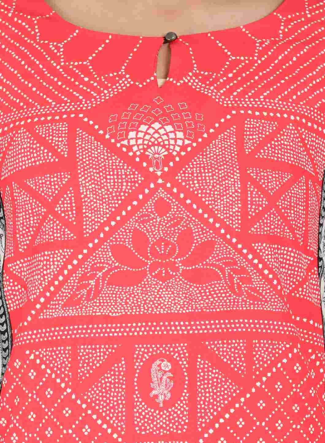 Black &amp; Coral Traditional Print kurta - wforwoman