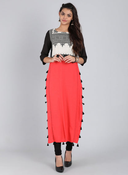 Red Round Neck A-Line kurta