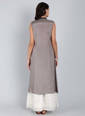 Grey Mandarin Neck Striped kurta - wforwoman