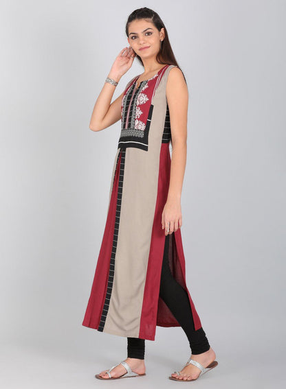 Maroon &amp; White Printed kurta - wforwoman