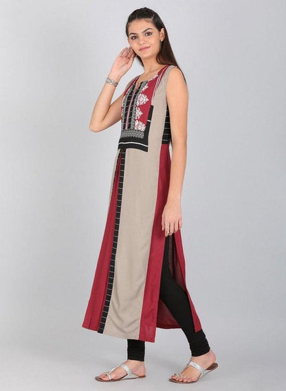 Maroon &amp; White Printed kurta - wforwoman