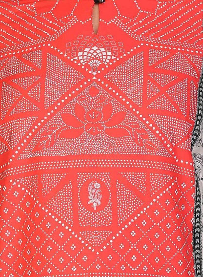 Red Printed Mandarin Neck kurta - wforwoman