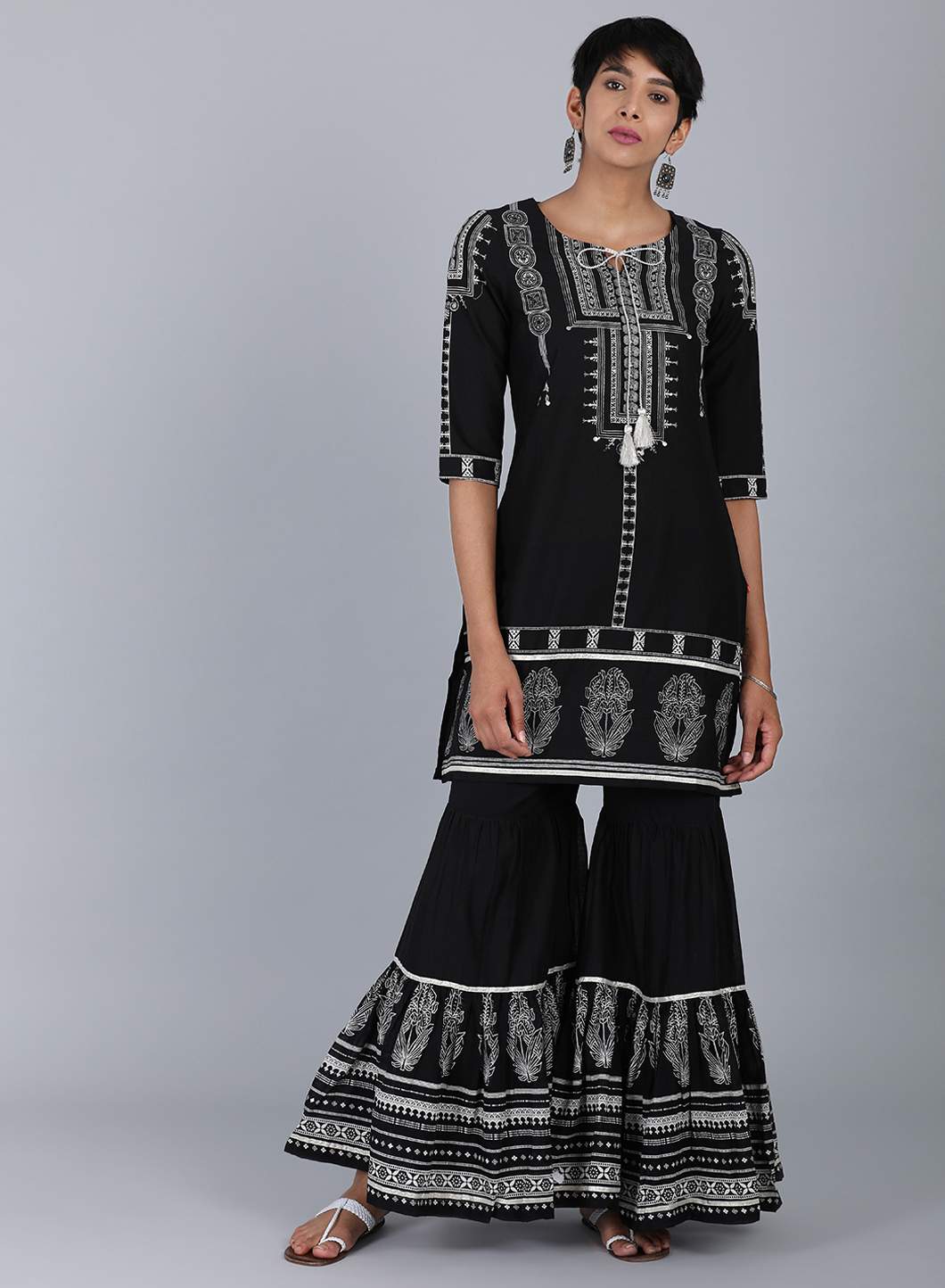 Black Round Neck Printed kurta