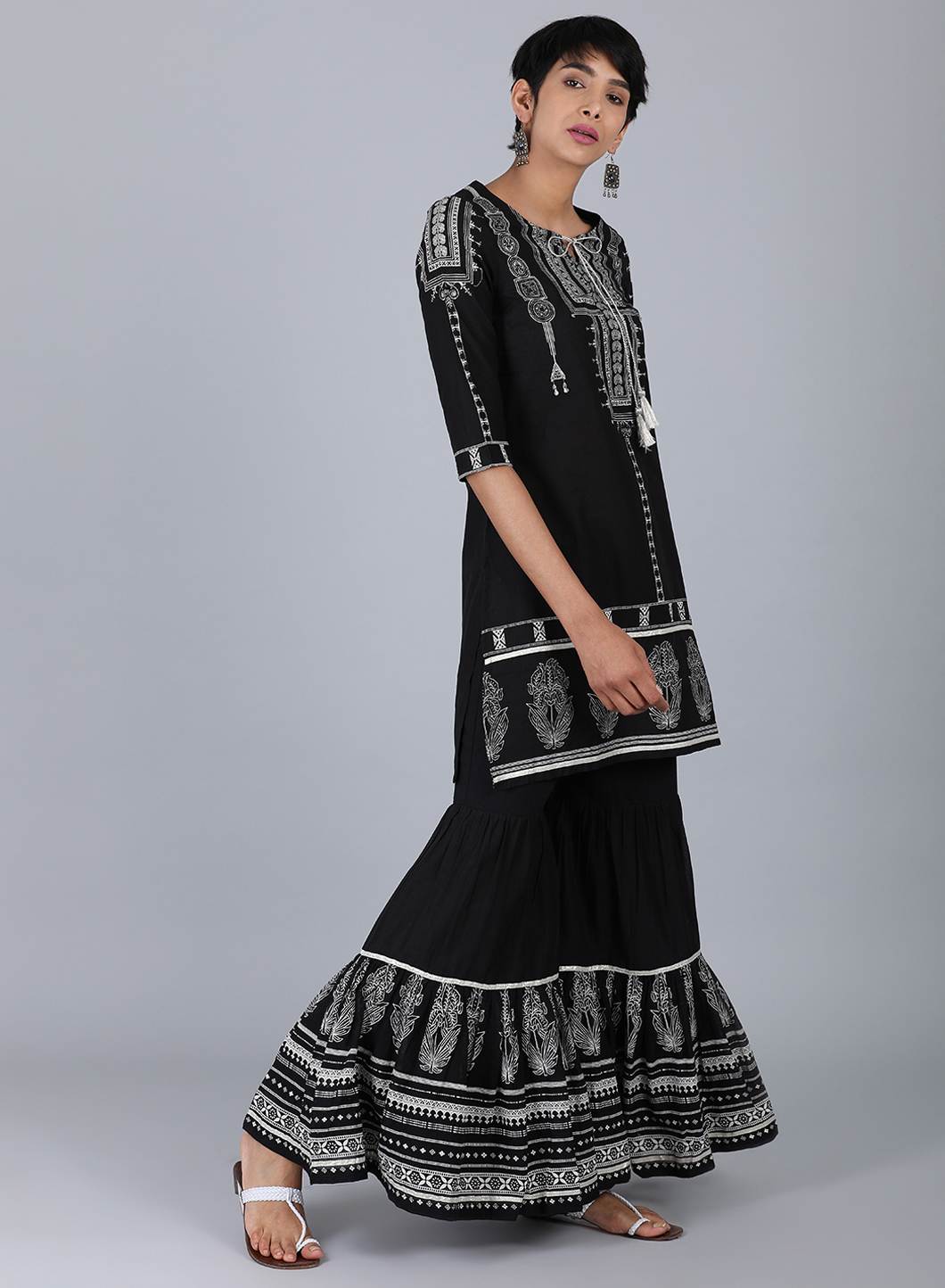 Black Round Neck Printed kurta