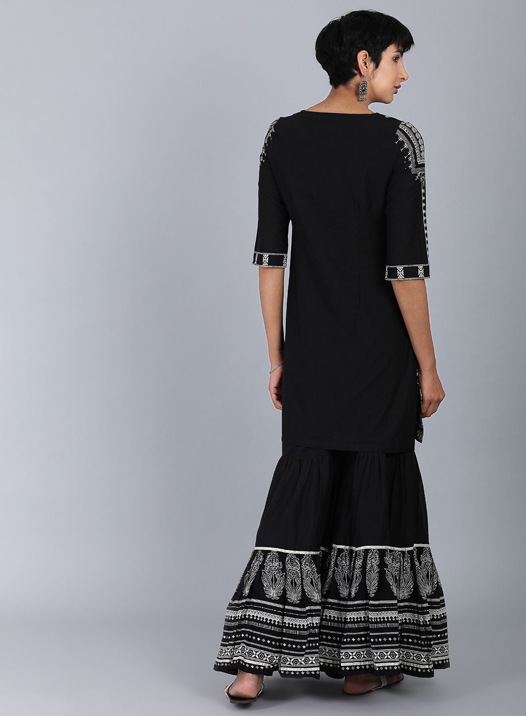 Black Round Neck Printed kurta