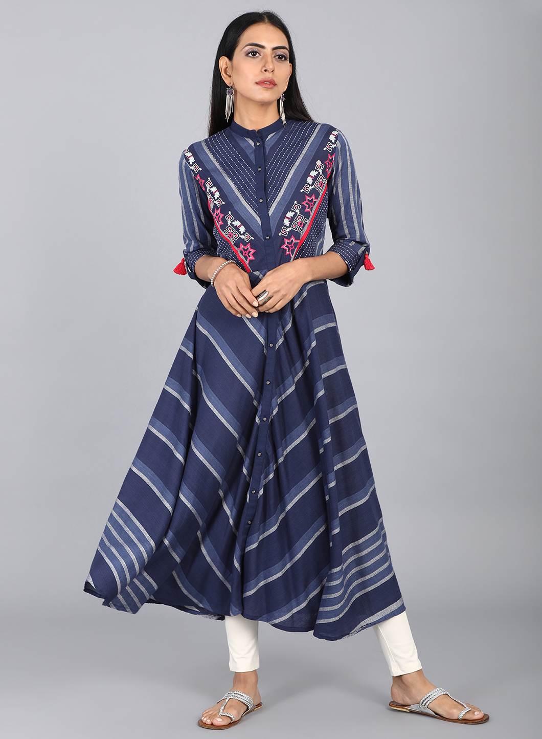 Blue Mandarin Neck Printed kurta