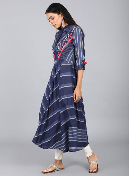 Blue Mandarin Neck Printed kurta