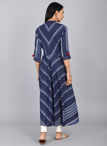 Blue Mandarin Neck Printed kurta