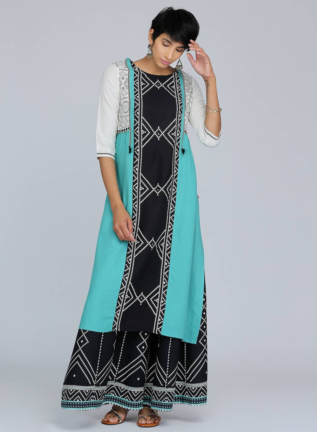 Blue Round Neck Printed kurta