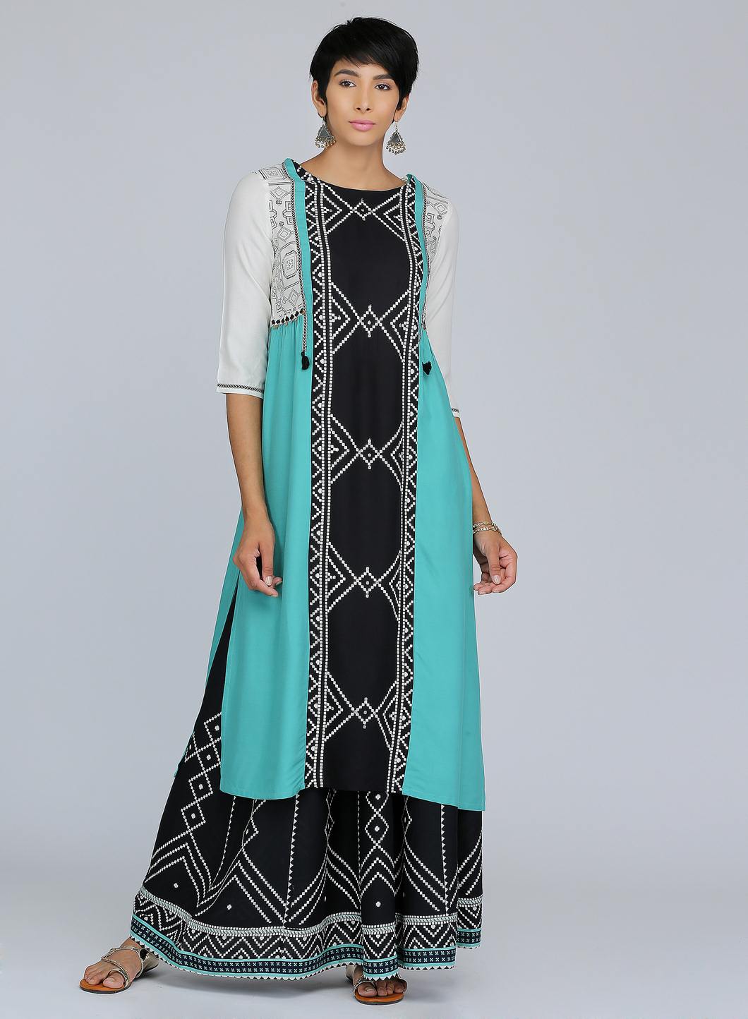 Blue Round Neck Printed kurta