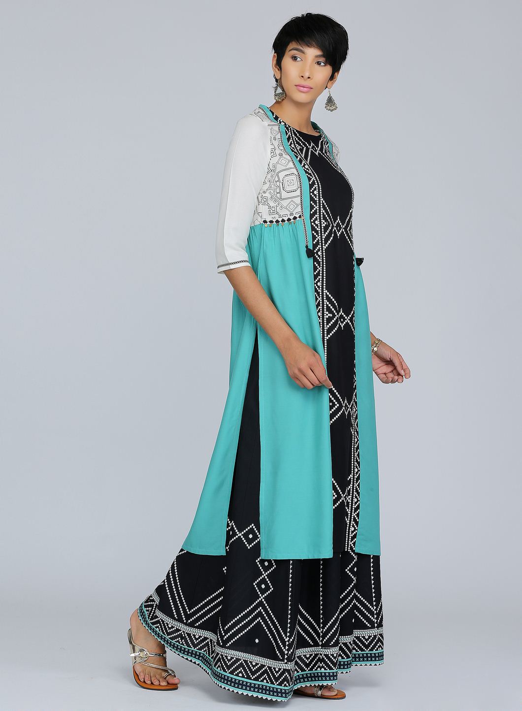 Blue Round Neck Printed kurta