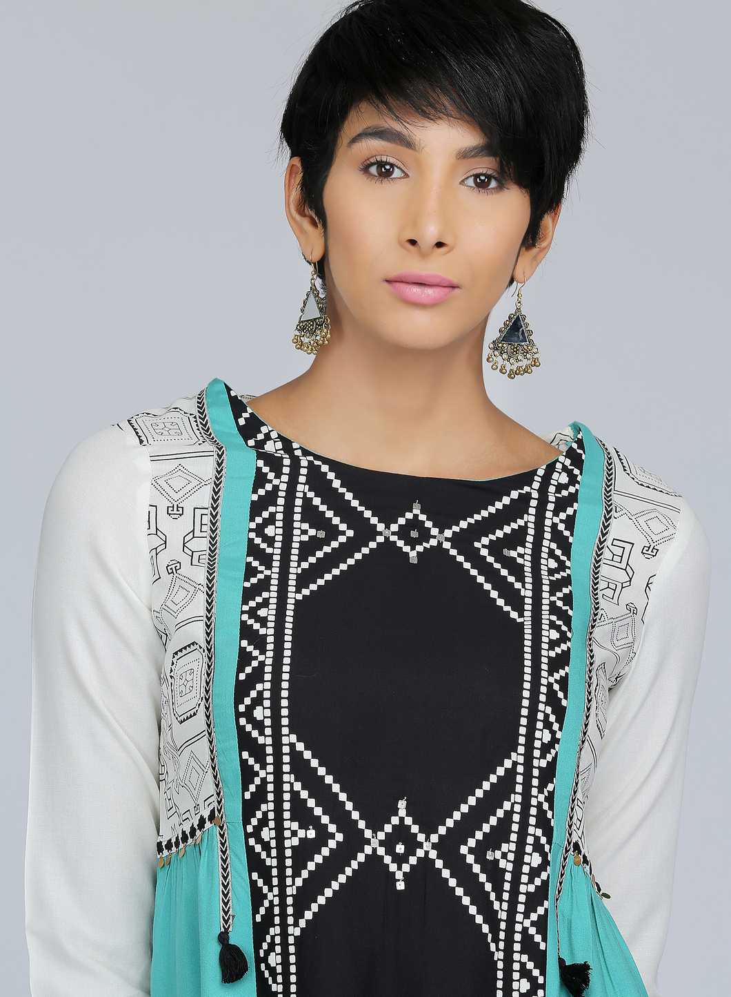 Blue Round Neck Printed kurta