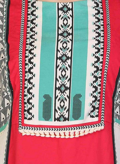 Red &amp; White Round Neck Printed kurta - wforwoman