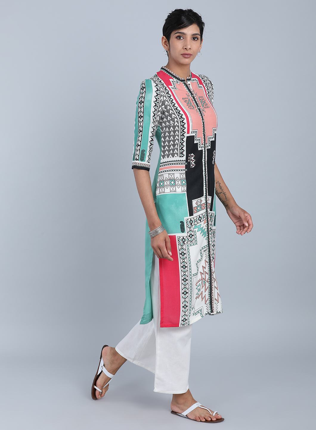 Multicoloured Mandarin Neck Printed kurta