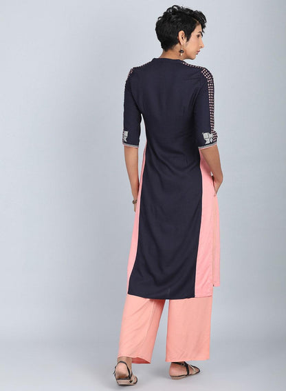 Blue &amp; Peach Mandarin Neck kurta - wforwoman