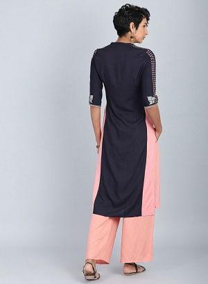 Blue &amp; Peach Mandarin Neck kurta - wforwoman