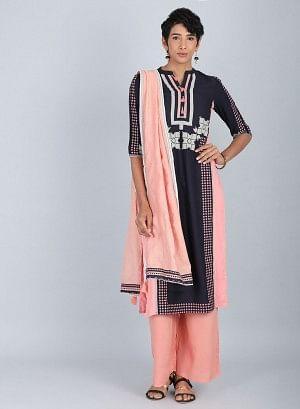 Blue &amp; Peach Mandarin Neck kurta - wforwoman