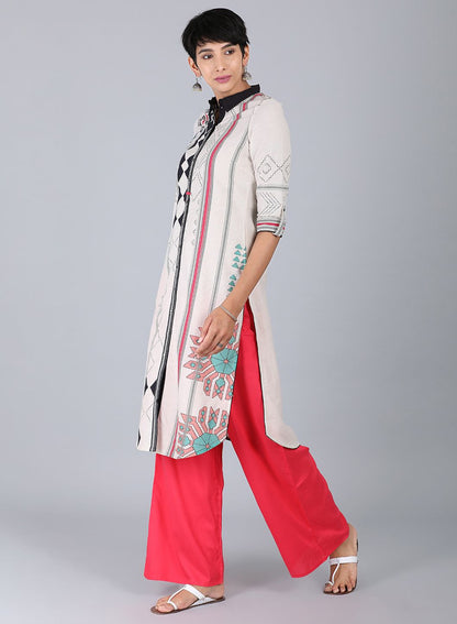 White Collar Neck Printed kurta