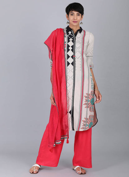 White Collar Neck Printed kurta