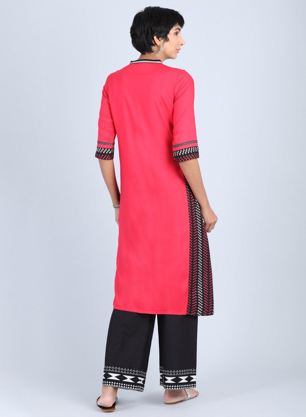 Red Mandarin Neck A-Line kurta - wforwoman