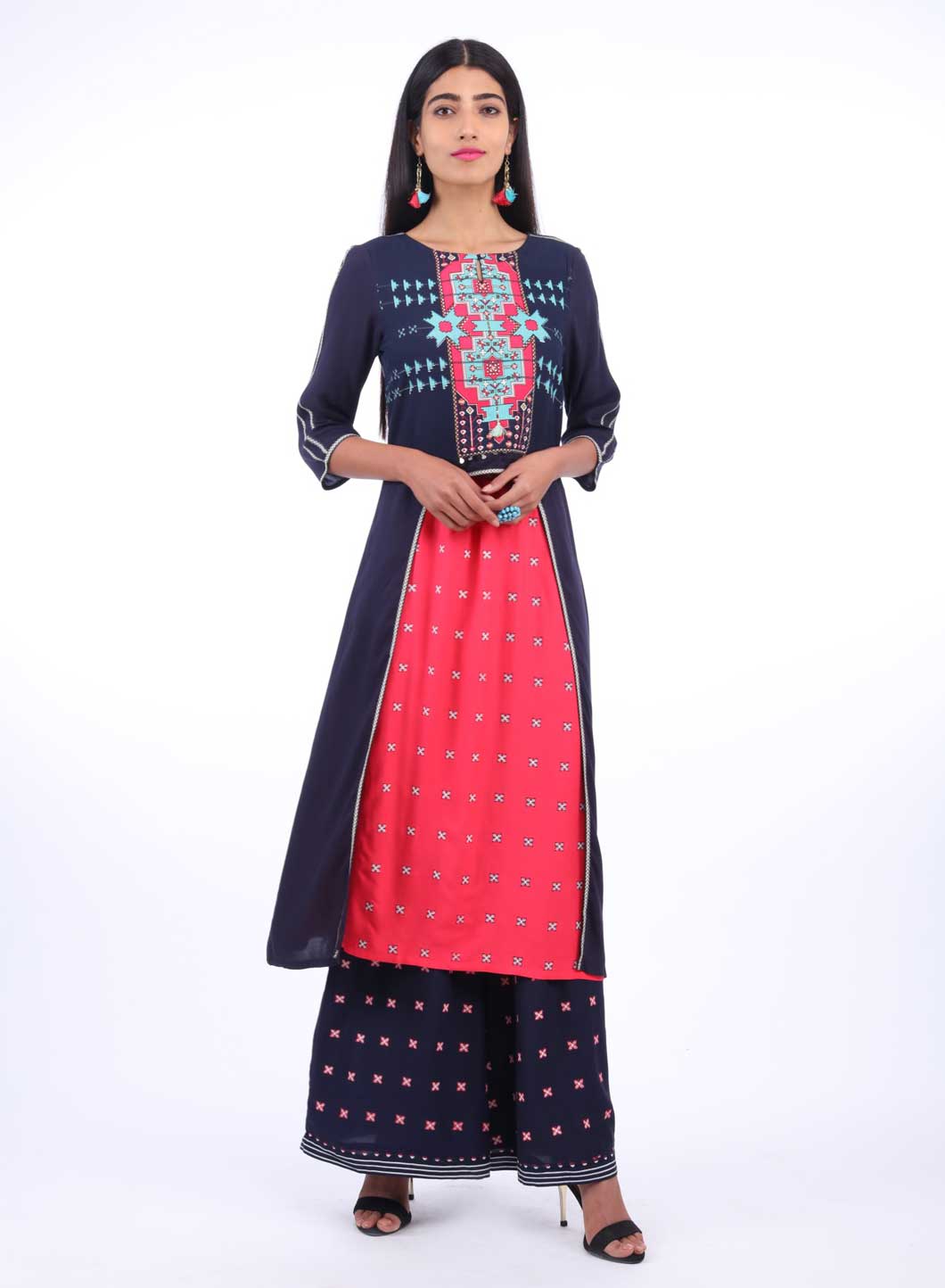 Blue Round Neck Printed kurta