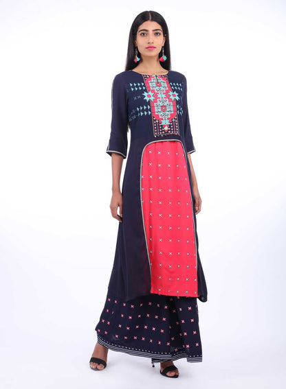 Blue Round Neck Printed kurta