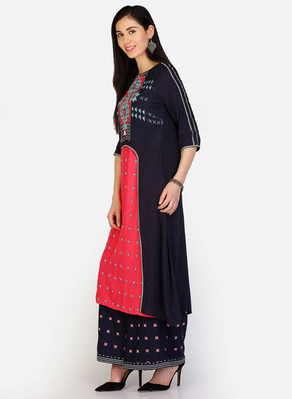 Blue Round Neck Printed kurta