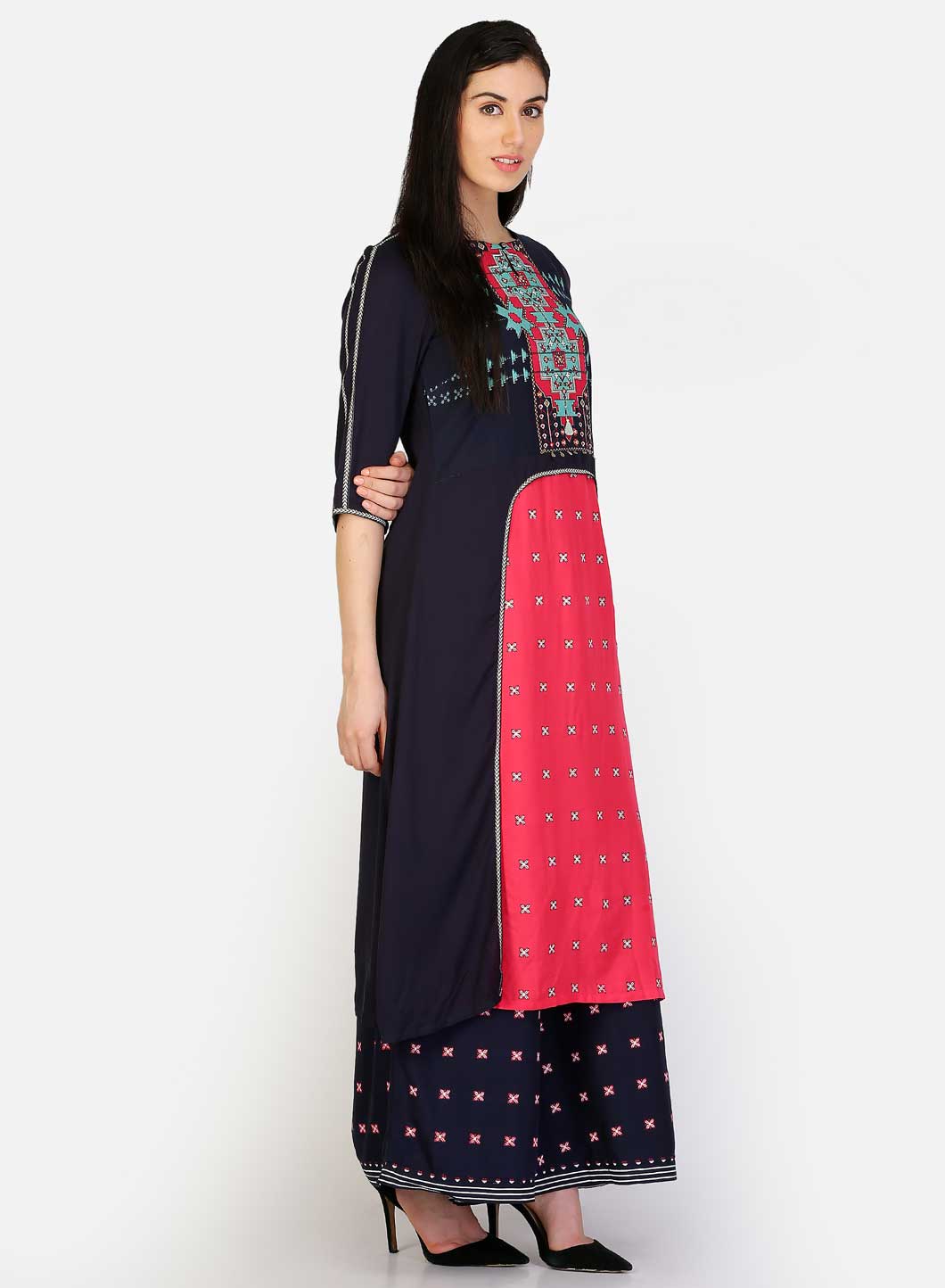 Blue Round Neck Printed kurta