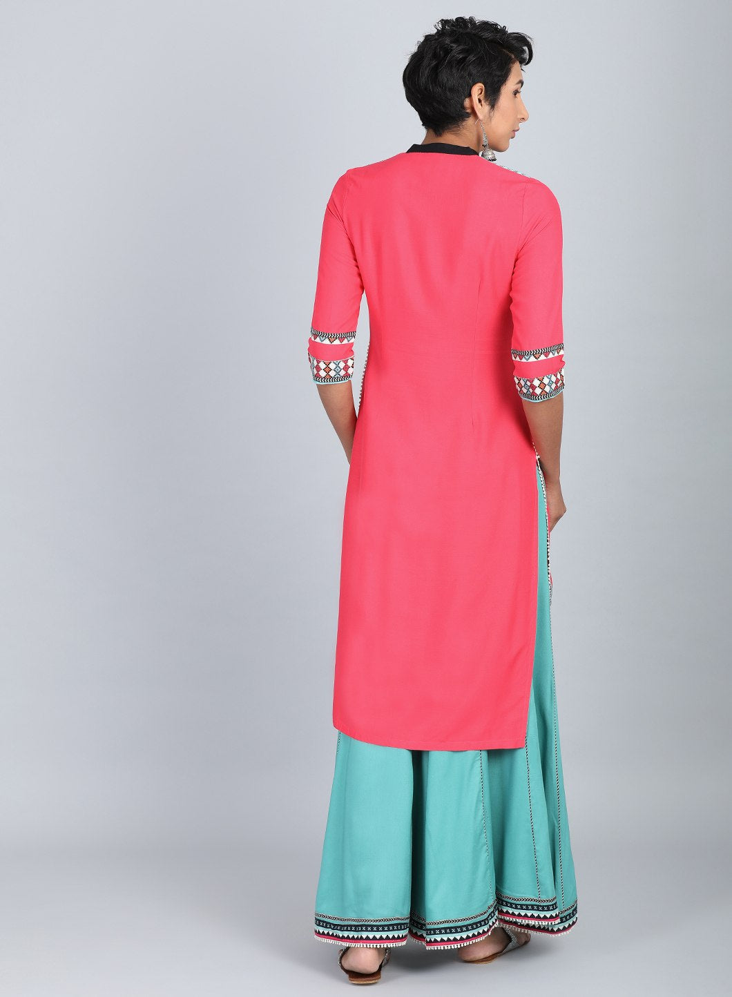 Pink Mandarin Neck Printed kurta