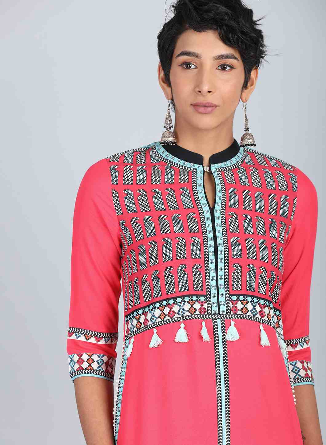 Pink Mandarin Neck Printed kurta