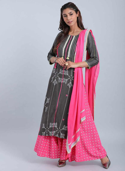 Grey Printed Round Neck kurta - wforwoman