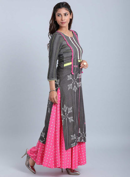 Grey Printed Round Neck kurta - wforwoman