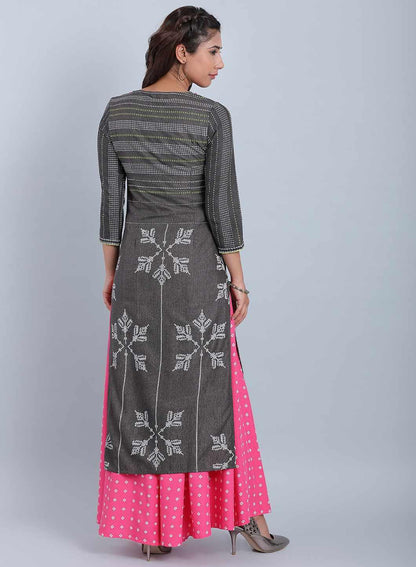 Grey Printed Round Neck kurta - wforwoman