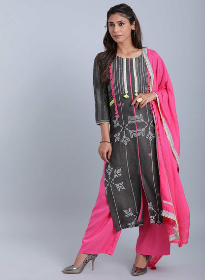 Grey Printed Round Neck kurta - wforwoman