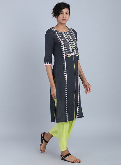 Grey Round Neck Embroidered kurta