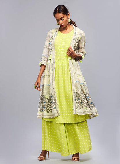 Grey &amp; Green Open Front kurta - wforwoman