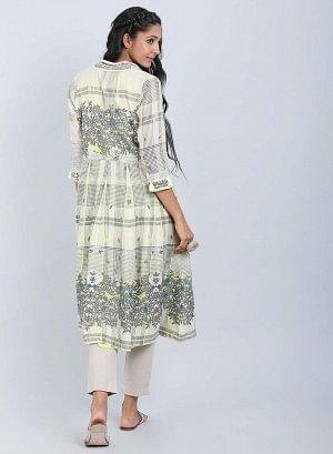 Grey &amp; Green Open Front kurta - wforwoman