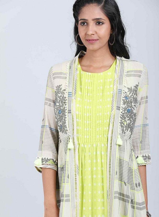 Grey &amp; Green Open Front kurta - wforwoman