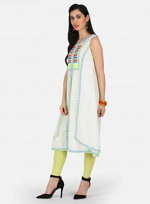 White Embroidered Round Neck kurta - wforwoman