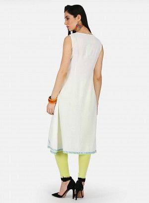 White Embroidered Round Neck kurta - wforwoman