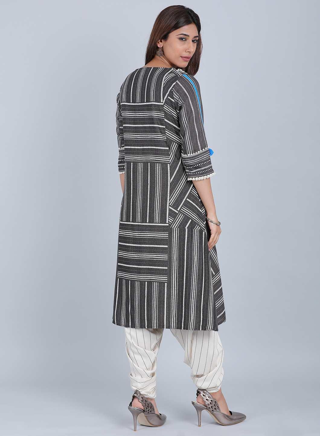 Grey Round Neck Tassel kurta - wforwoman