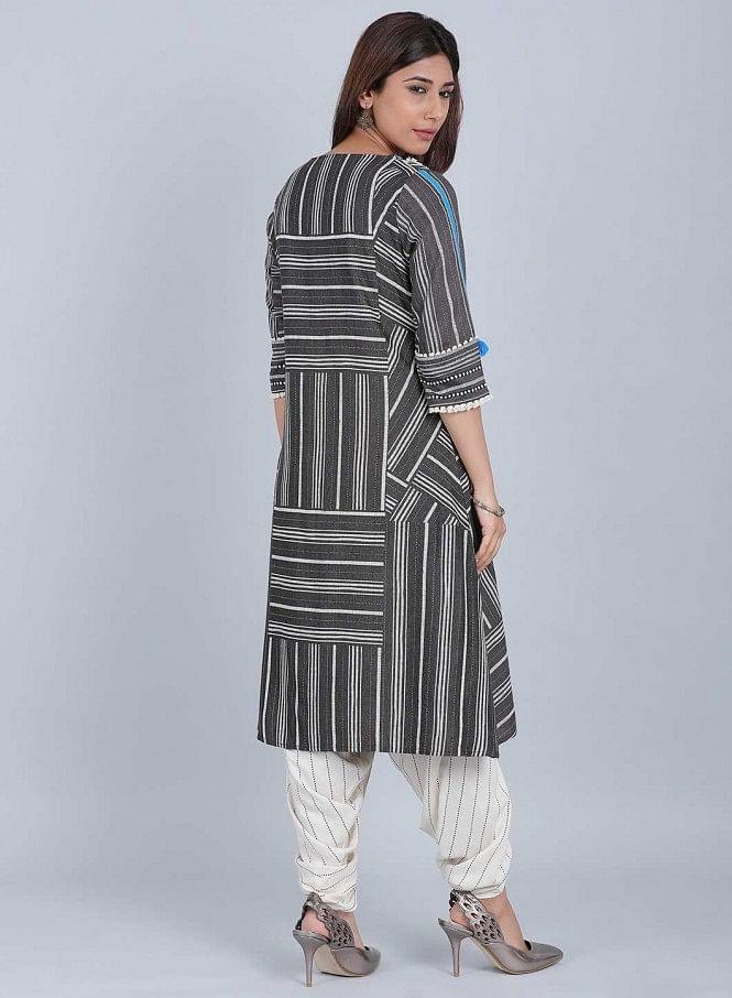 Grey Round Neck Tassel kurta - wforwoman