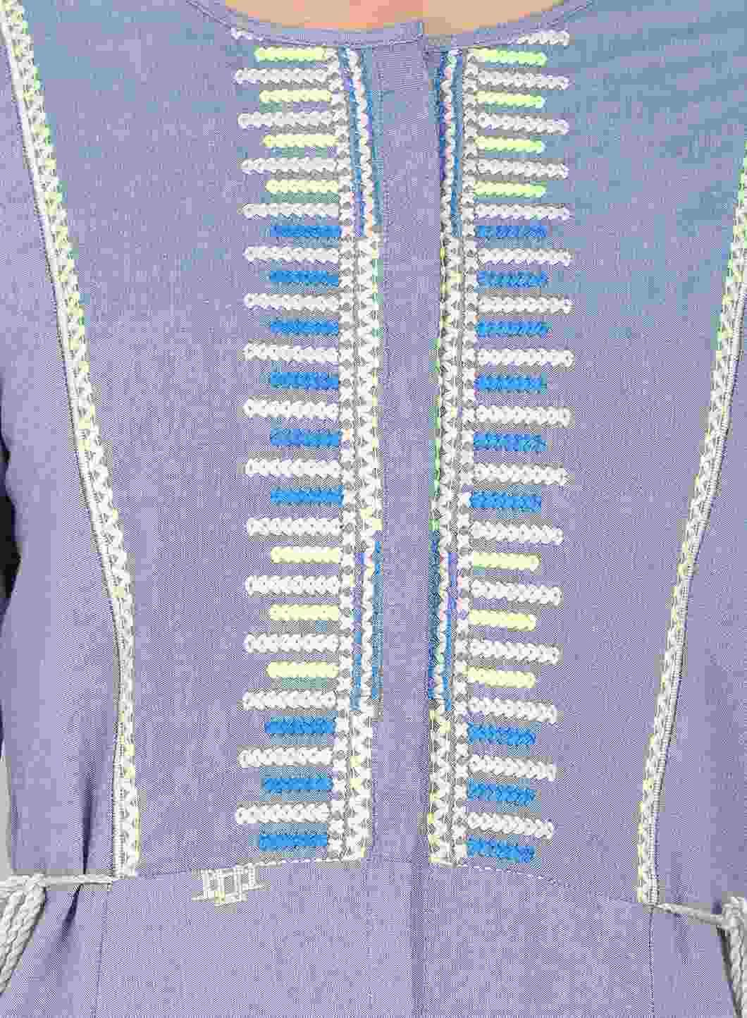 Blue Embroidered Round Neck kurta - wforwoman