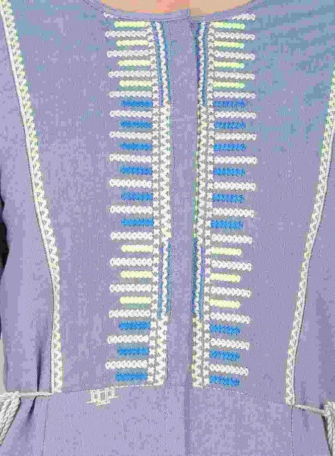 Blue Embroidered Round Neck kurta - wforwoman