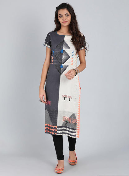 Black Round Neck Printed kurta - wforwoman