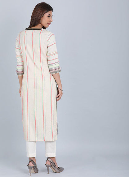 Multicoloured Striped Round Neck kurta - wforwoman